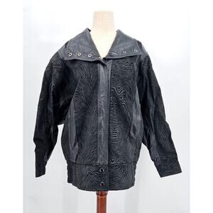 Vtg 80s Pelle Men's Small Leather & Suede Black Zip Moto Zebra Print Jacket